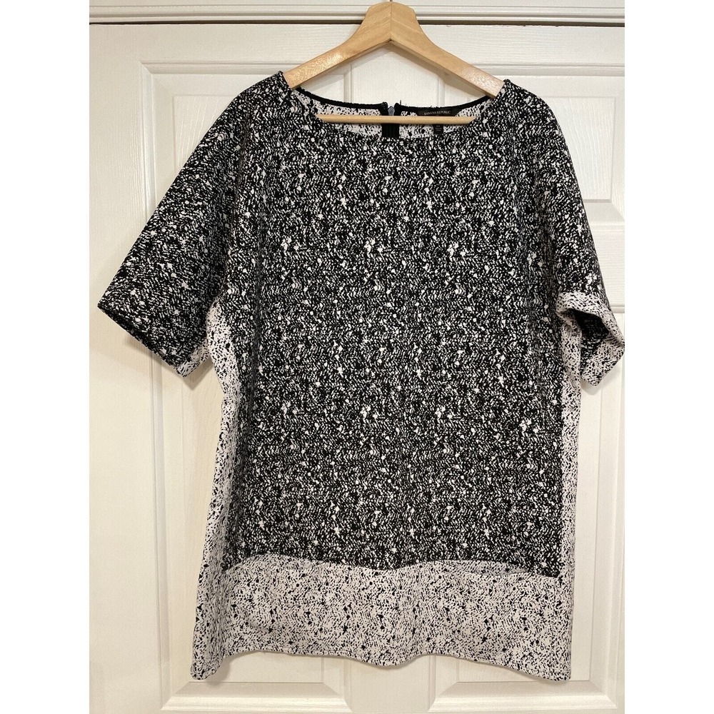 Banana Republic Boxy Loose Mod Shift Mini Dress Black White XL 14 Chic Lagenlook - Picture 1 of 6
